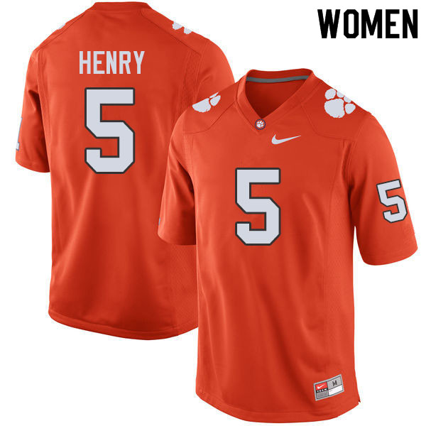 Women #5 K.J. Henry Clemson Tigers College Football Jerseys Sale-Orange